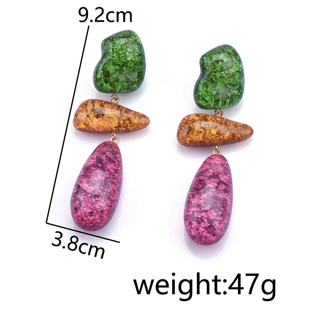 2026 جديد ملون الأخضر روز الراتنج الثلاثي طويل استرخى أقراط النساء الهندي بوهو العرقية بيان كبير قطرة الماء القرط مجوهرات