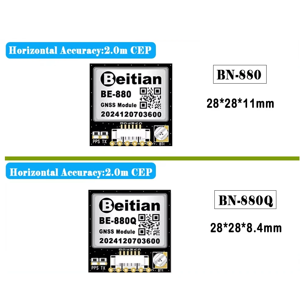 BE-880/BE-880Q M10050 Ultra-Low Power GNSS Module with Compass - GPS+GLONASS+Galileo for Drones/Vehicles High Precision Tracking