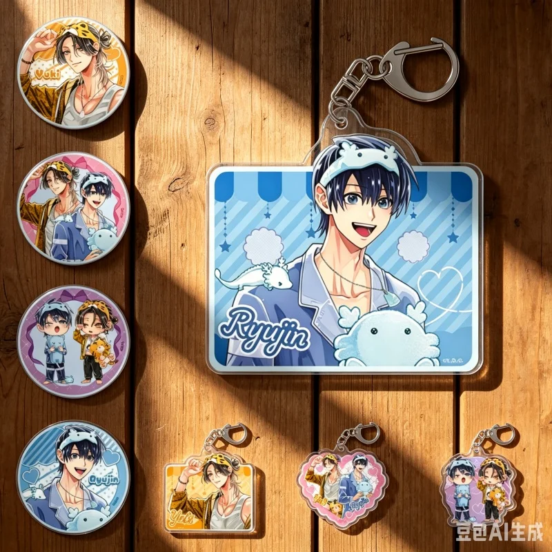 Tienda de Fábrica Shuki Shuki MAX Heart BL Anime Llaveros Colgantes de Acrílico Ryujin/Yuki Cosplay 6cm Colgante para Bolso Regalo con Cierre de Langosta
