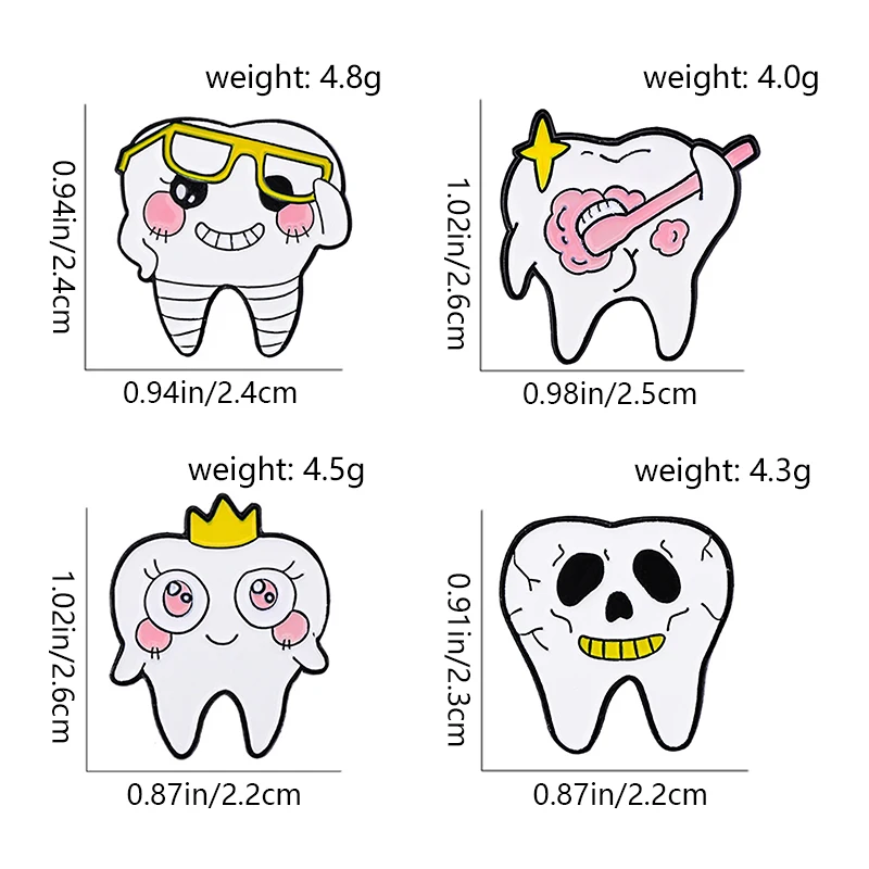 Fashion Teeth Tooth Metal Enamel Pin Tooth decay Protecting Dental Health Skeleton Brooches Badge Lapel for Women Jewelry Bijoux