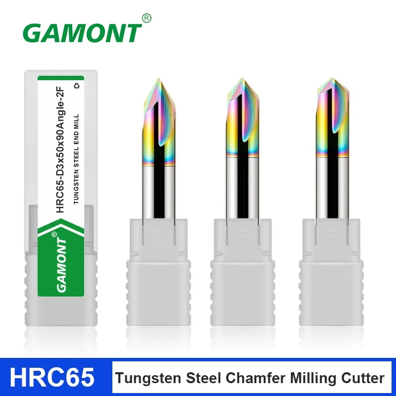 GAMONT-Fresa de chaflán de 60 °, 90 °, 120 °, revestimiento Nano colorido, carburo de tungsteno de acero, flauta 2/3, CNC, molino de extremo mecánico