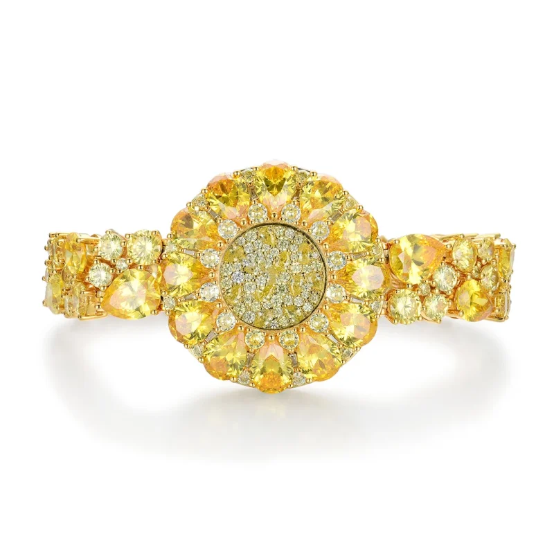 Bellux luxury exquisite topaz water drop full diamond inlay process gold jewelry wristwatch yellow watches
