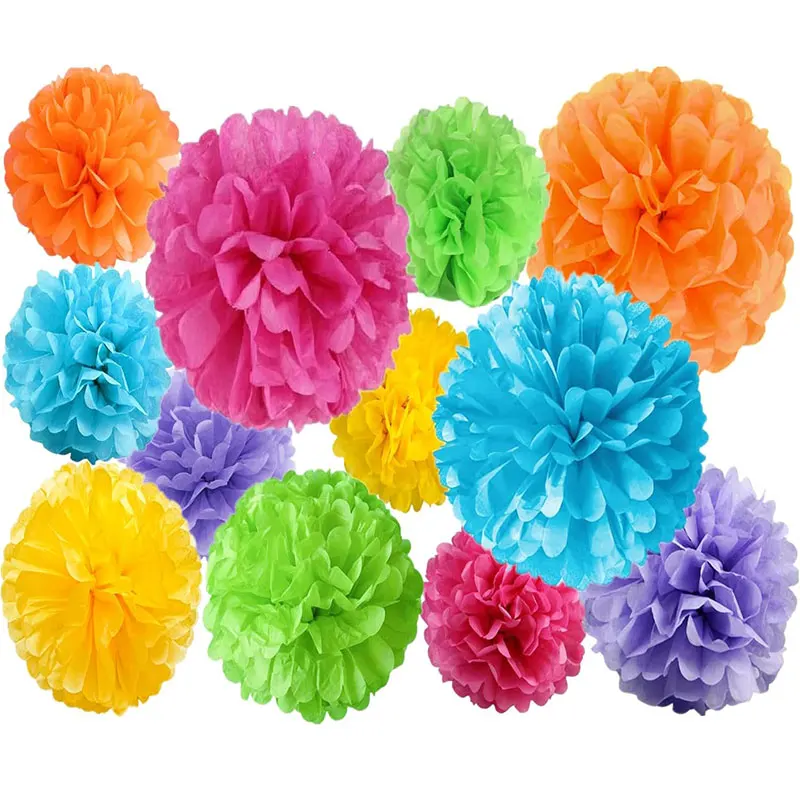 5Pcs 10/15/20/25/30cm Tissue Paper Pompoms Flower Balls Multi-Color DIY Wedding Festival Baby Shower Birthday Party Home Decor