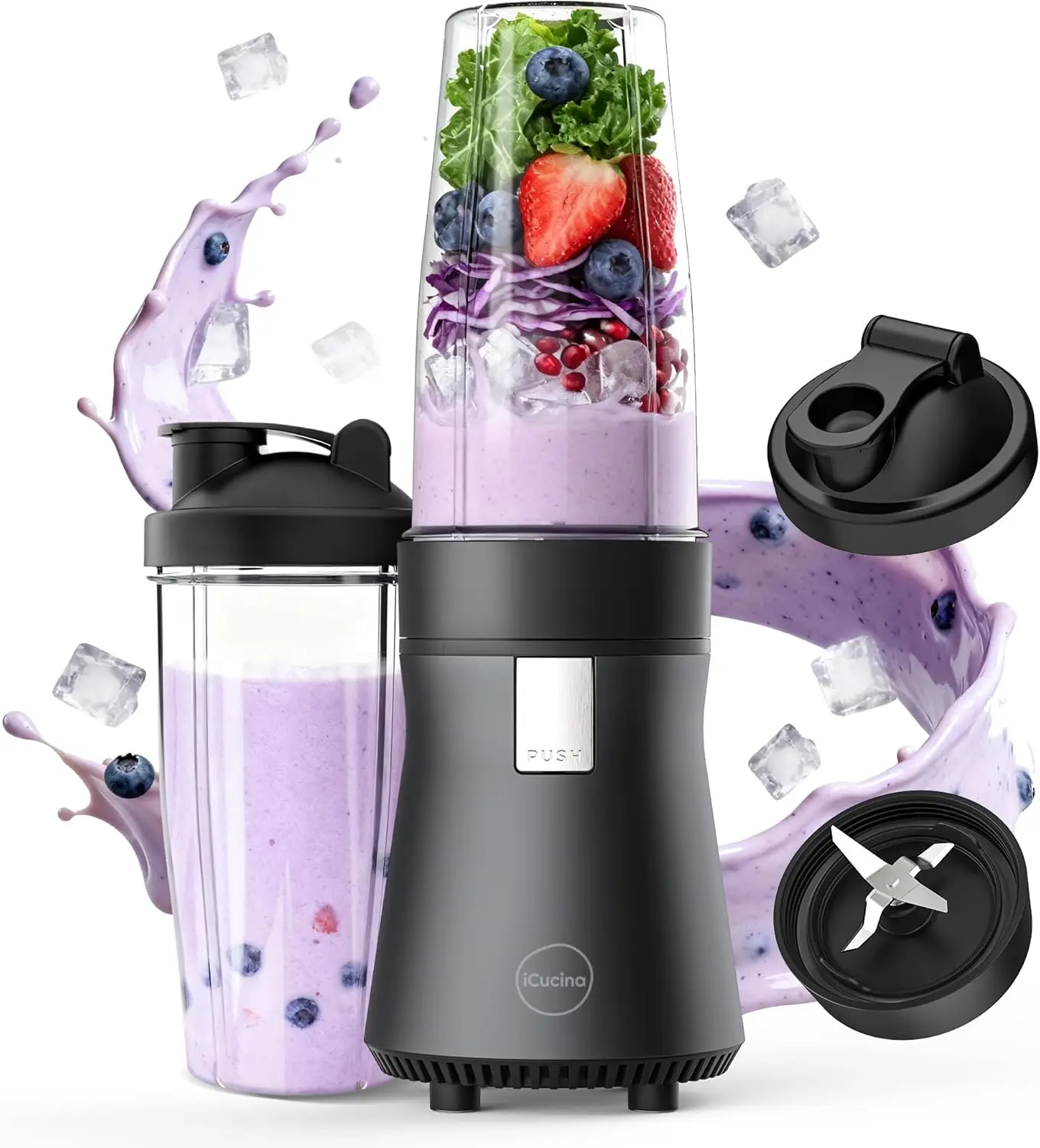

Personal Blender 700W Pulse Technology with 2x 28oz Portable Cups for Ice Crush & Frozen Drinks