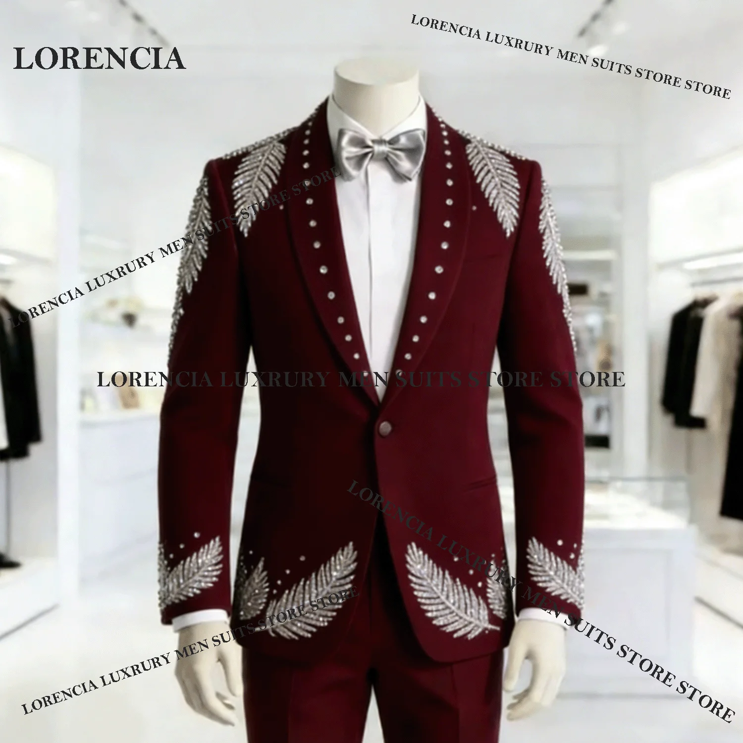 Handmade Sequin Diamond Men Suits Customized Beading Crystal Wedding Tuxedos Slim Ropa hombre 2 Pieces Sets Groom Male Blazers