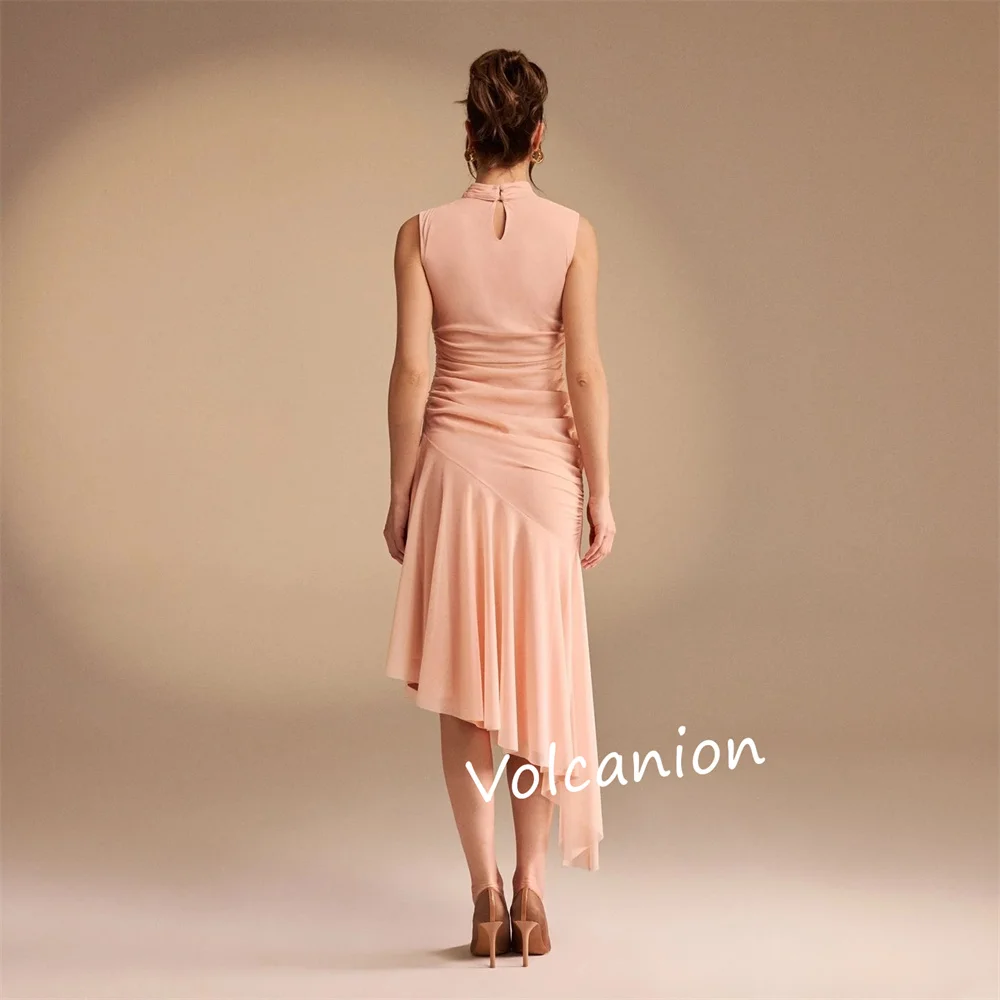 Abiti midi a trapezio con colletto alto e pieghe increspate in chiffon personalizzati Occasioni su misura Taglie semplici ed eleganti disponibili per feste