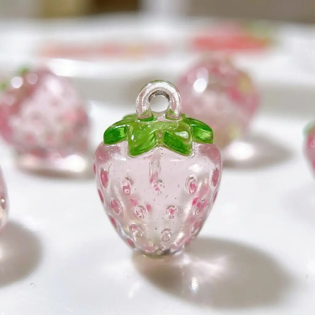 Resin Strawberry Charms Transparent Phone Case Patch Flatback Slime Beads Aesthetic Kids Hairpin Craft Earring Pendants