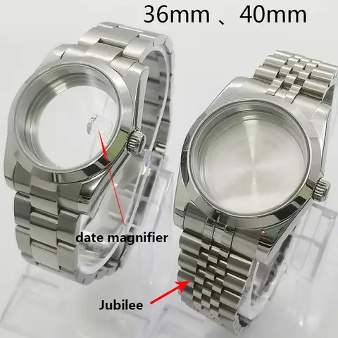 36mm/39mm safiraJubilee vidro prata caso FitNH35NH36 ETA2824 2836 Gaivota ST2130 DG2813 3804 Miyota 8205 8215 821A movimento