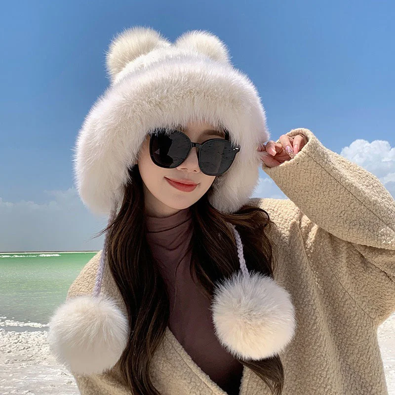 Winter Warmth Mink Knitted Cute Princess Hat Women's Fashion Korean Edition Lei Feng Hat Leisure Luxury Fight Hat New Style