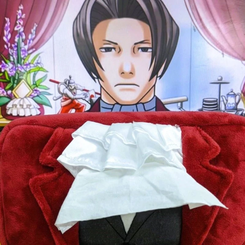 

Anime Ace Attorney Gyakuten Saiban Miles Edgeworth Cosplay Tissue Box Plush Storage Bag Protective Cover Decoration Ornament