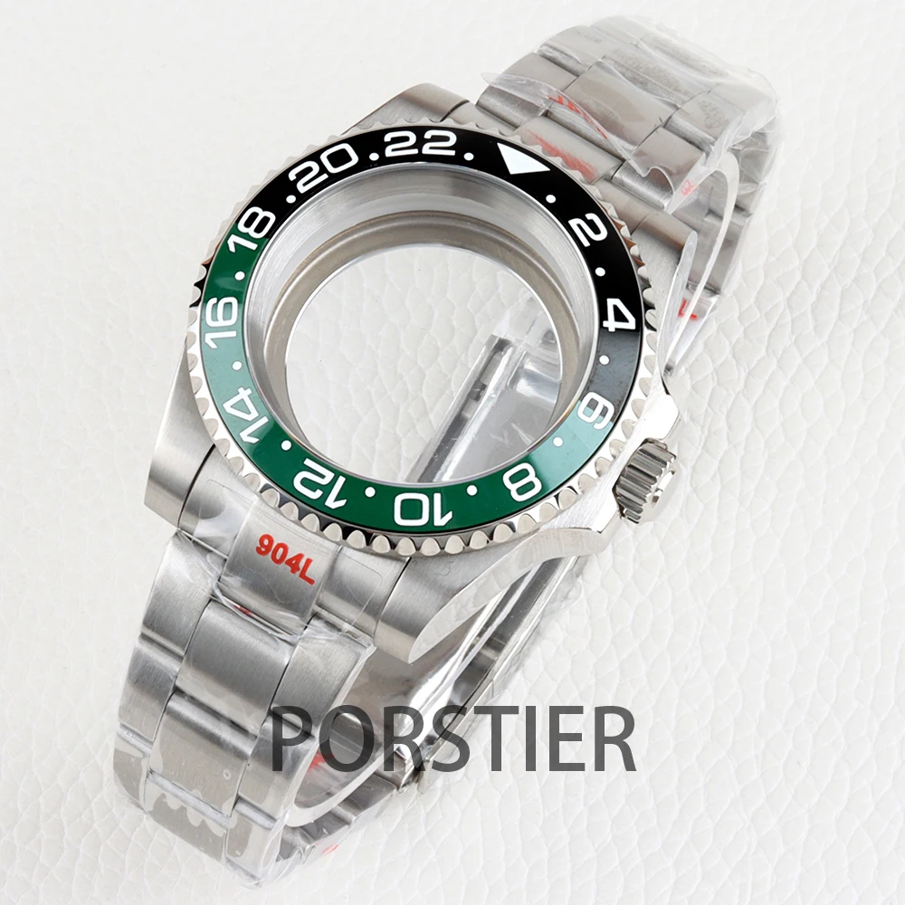 الفضة 40 مللي متر NH35 ساعة حالة الياقوت الزجاج ل Seiko NH34 NH35 NH36 NH38 حركة الفرعية GMT يخت ماستر نحى المحار سوار