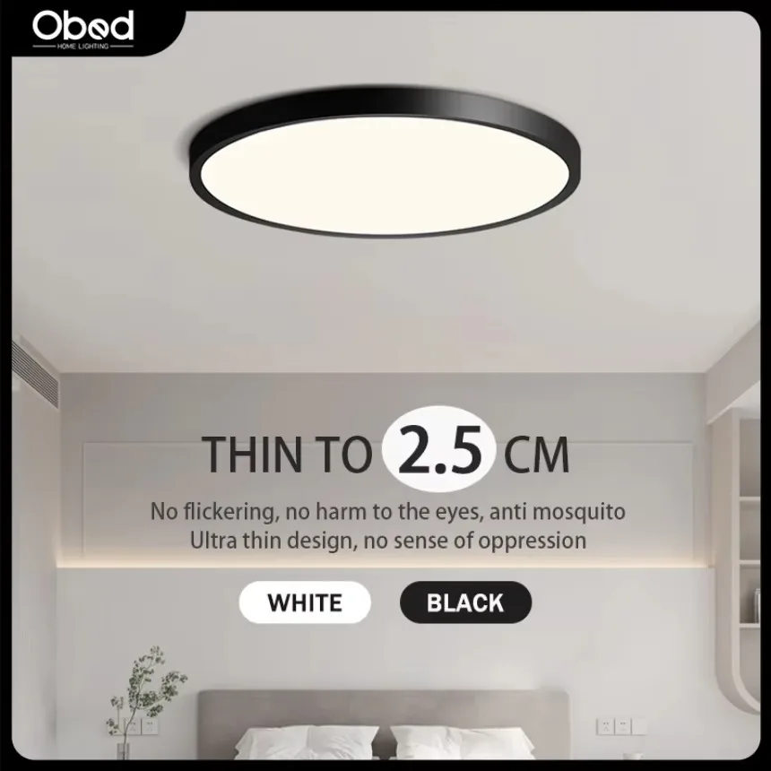 

Ultra Thin LED Ceiling Light Modern Simple Black White Wood Grain Circular Fixtures Living Room Bedroom Balcony Decor Lighting