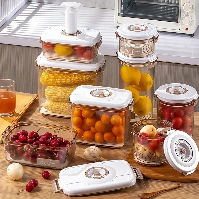 

1-piece set vacuum food storage containers - transparent with handles, airtight lids with a pump, space-saving