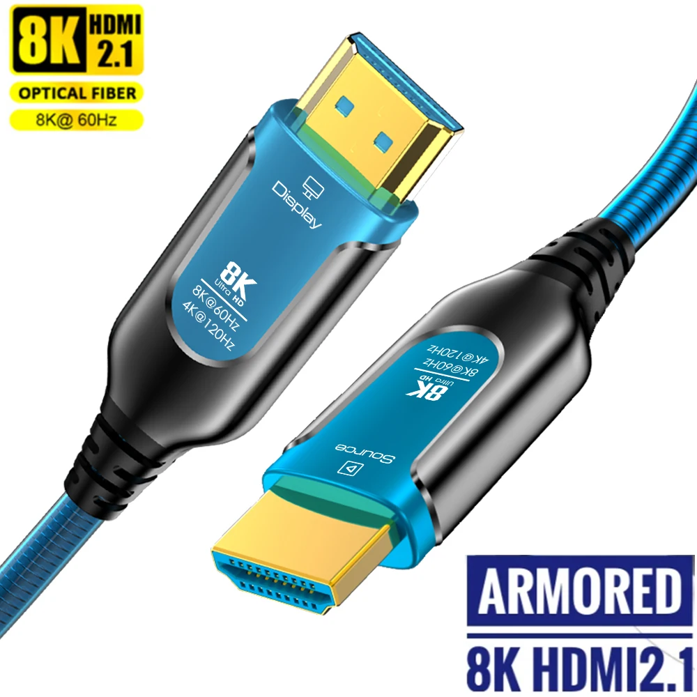 8K Armored HDMI Fiber Optic Cable 48Gbps 8K 60Hz 120Hz Ultra High Speed Armor HDMI 2.1 Cable Dynamic HDR eARC HDCP for HD TV Box