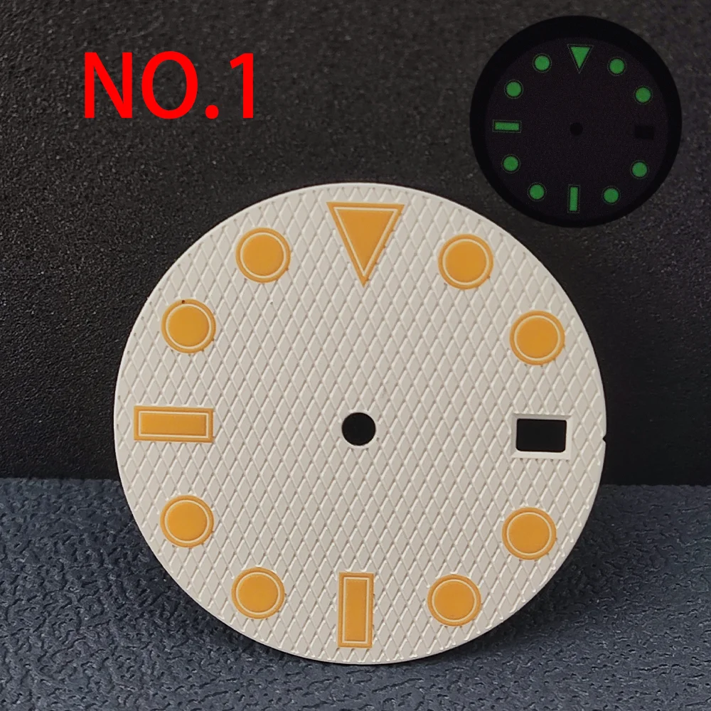 28.5mm watch dial, duck egg scale, green glowing watch dial, single calendar, suitable for HN35 watch accessories