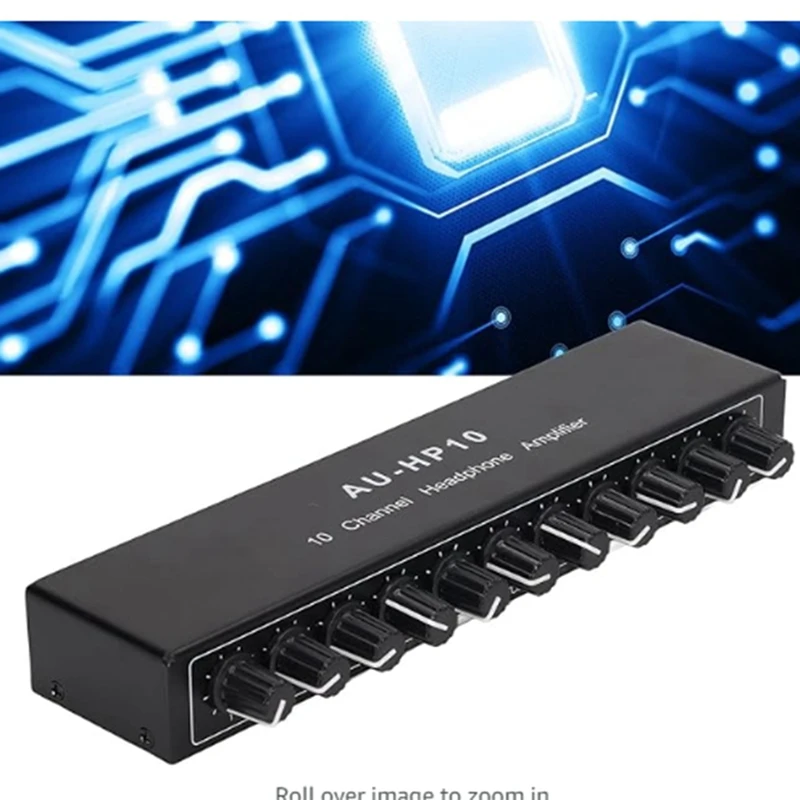 RISE-AU-HP10 amplificador de auriculares de 10 canales divisor de Audio DC 12-24V 20Hz-20Khz 12DB 16-600Ohm 3,5 Mm Jack enchufe estadounidense