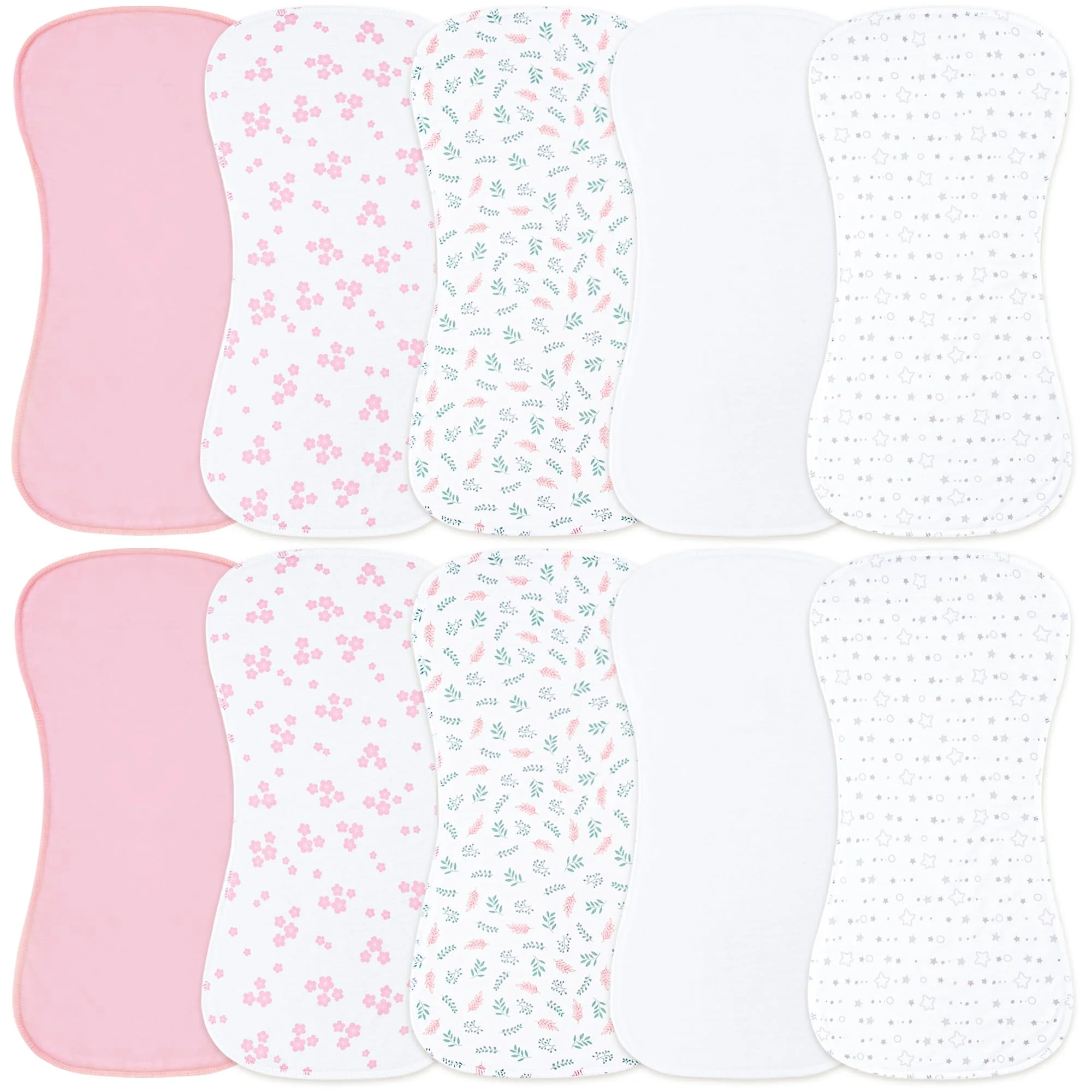 

10-Pack Burp Cloths for Baby Girls - Organic Baby Burp Cloth, Baby Washcloths, Burp Rags, Large Burp Clothes, Pink