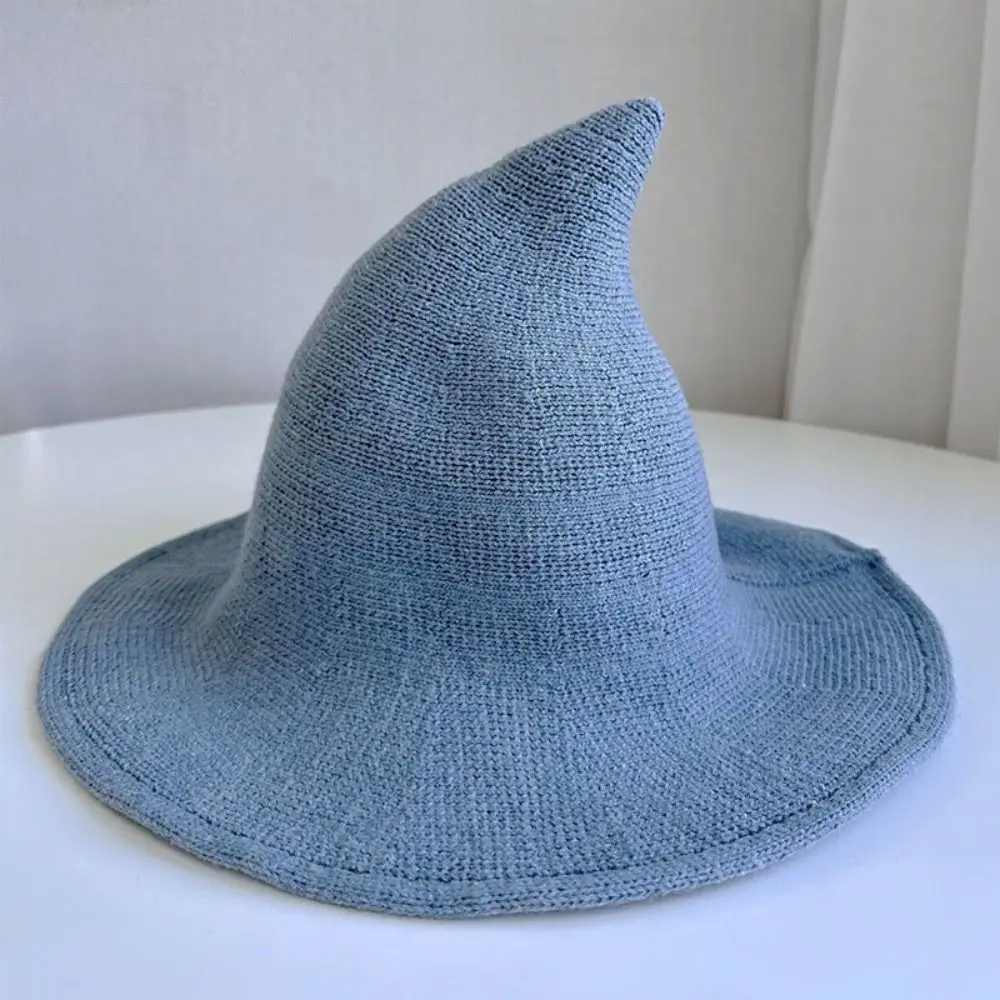 Wacky Wool Knit Halloween Witch Hat Solid Color Pointed Design Pointed Hat Foldable High Quality Party Hat For Women