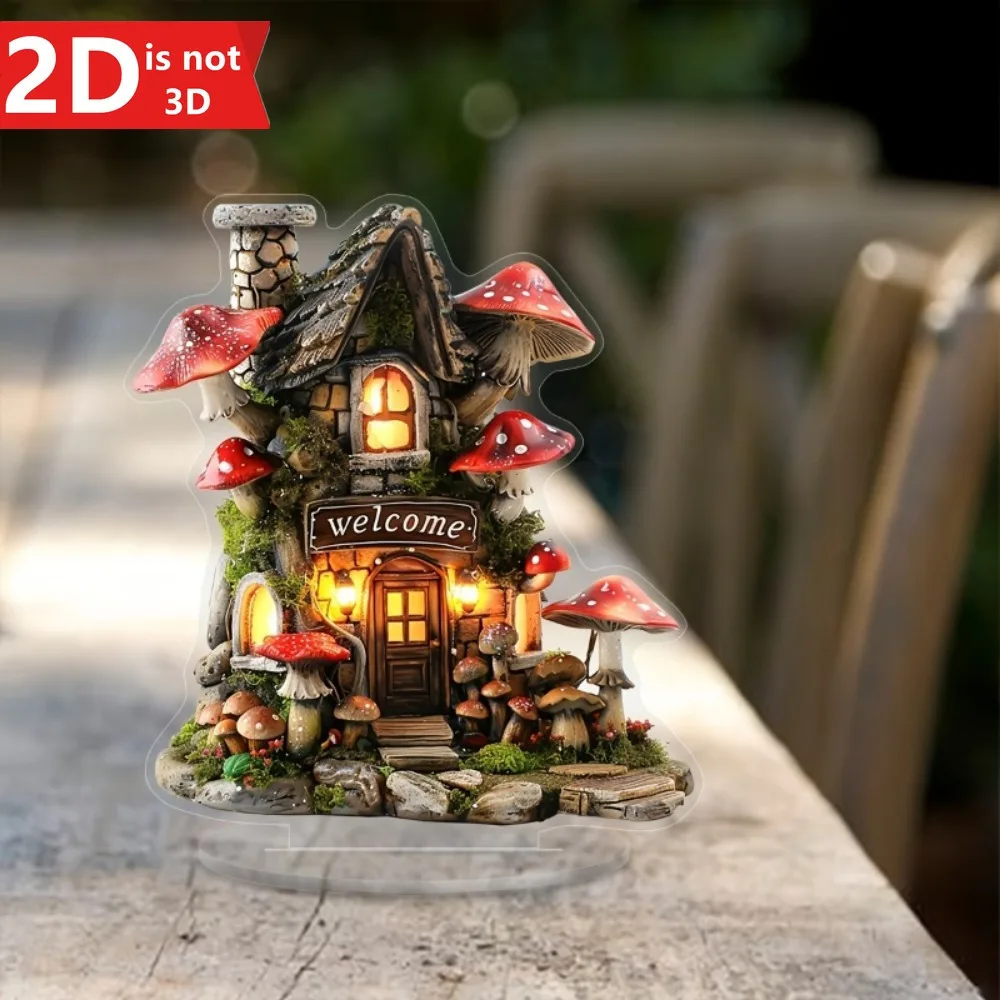 2D Mushroom House صائد الشمس مع قوس. مثالية للمنزل والمكتب وهدايا عيد الميلاد. #6