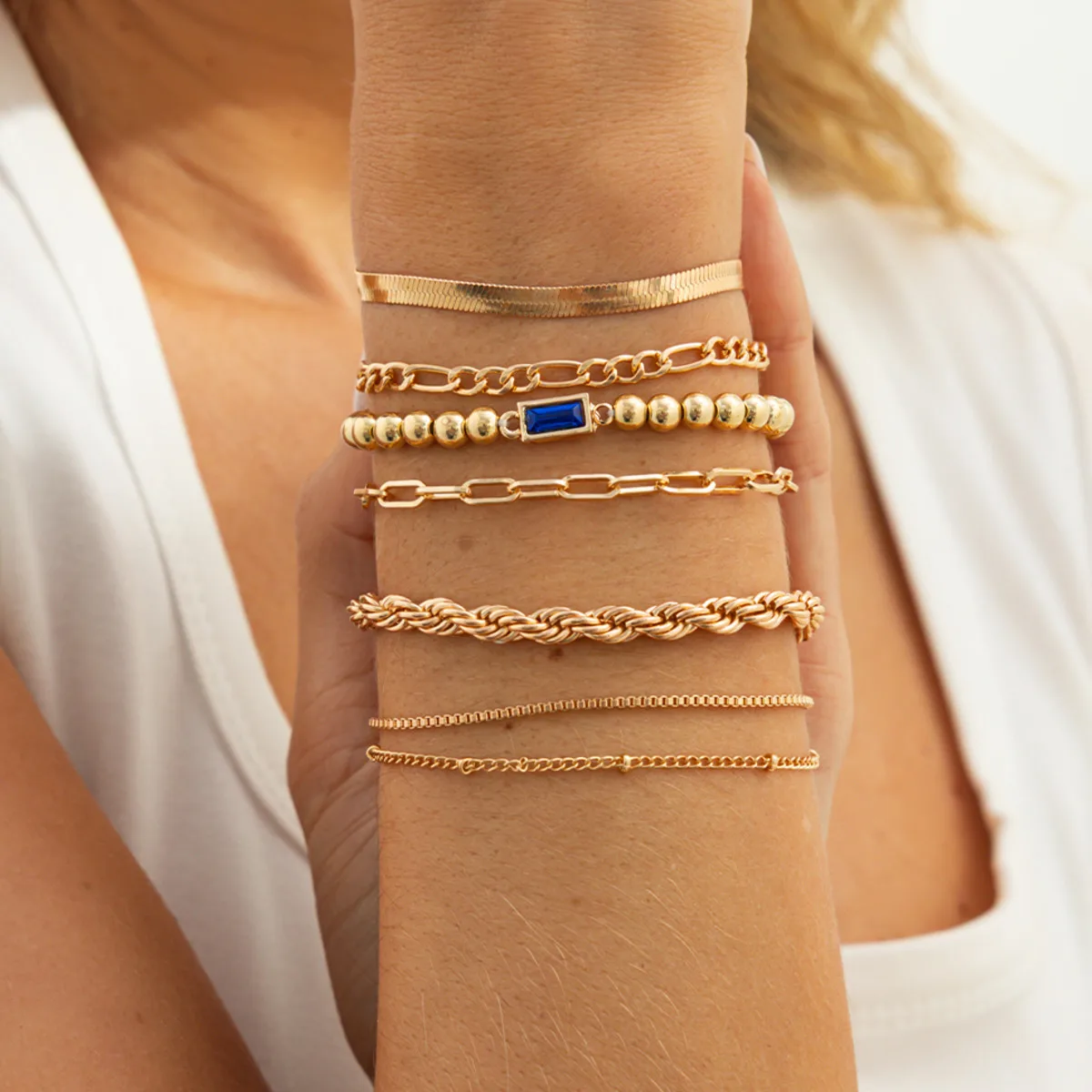 

Ingemark 7Pcs/Set Creative Rhinestone Gold Color Bracelet Women Trendy Adjustable Metal Snake Chain Bangle Daily Wear Jewelry