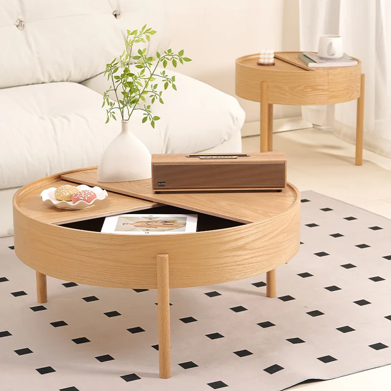 Nordic style small apartment rotating solid wood round Danish multifunctional storage side table storage ins wind Internet