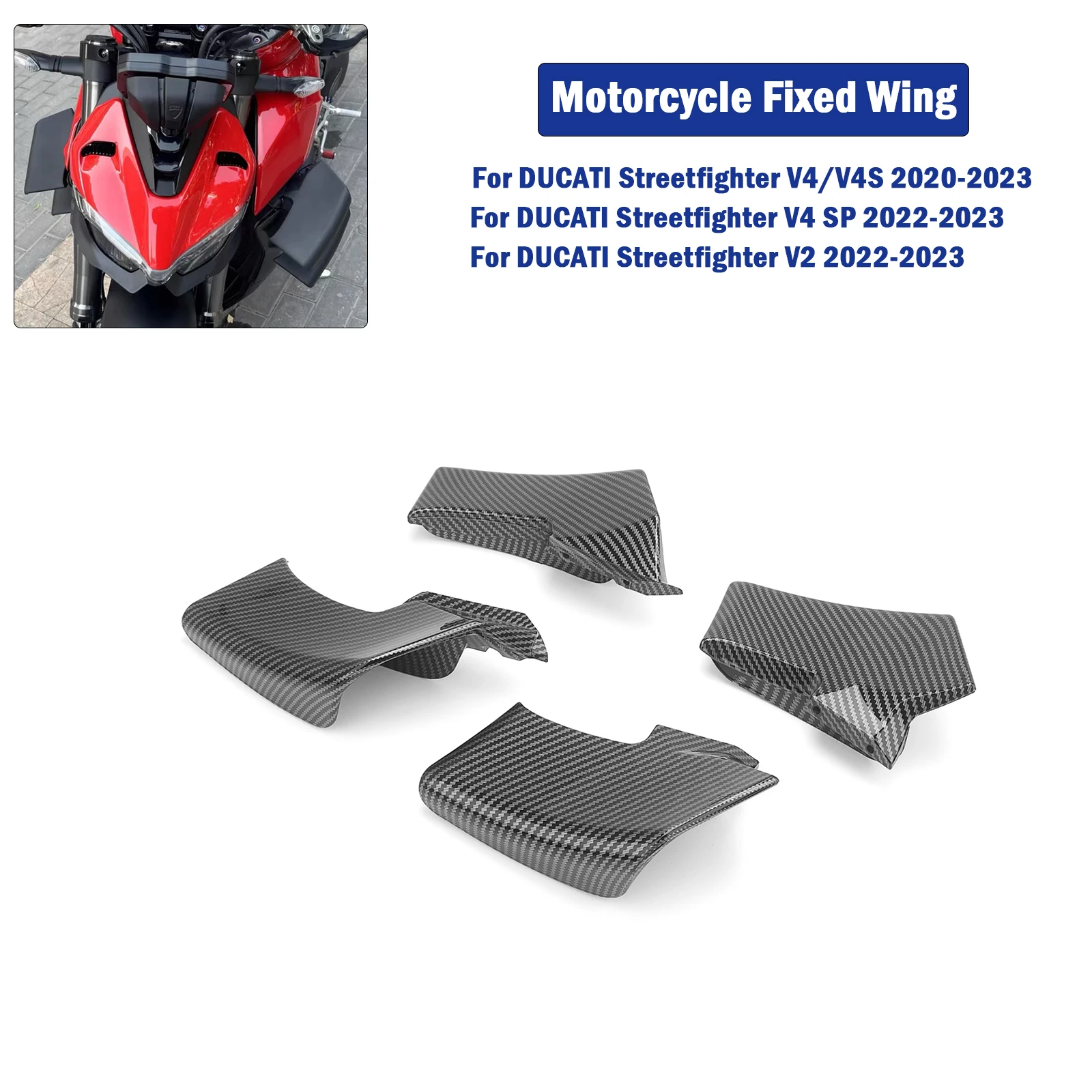 Für DUCATI Streetfighter V4 V4S V2 2018-2023 Oberen Unteren Winglets Carbon Faser Air Deflektor Verkleidung Motorrad Seite feste Flügel