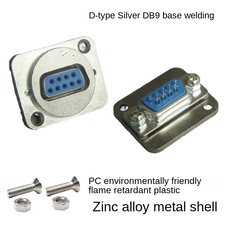 Computador fêmea soldadura comum com parafuso fixo painel, módulo conector do adaptador, cores preto e prata, D-Type, DB9