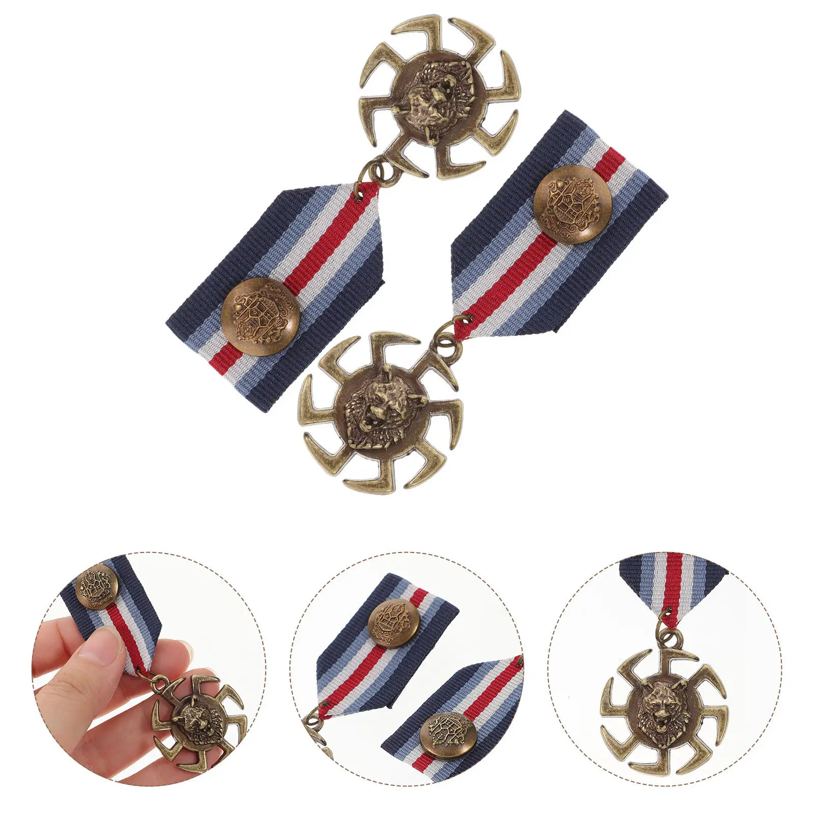 2Pcs Navy Metal Ribbon Brooches Award Medals Party Prizes First Place Ribbon Badge Lapel for Halloween Christmas