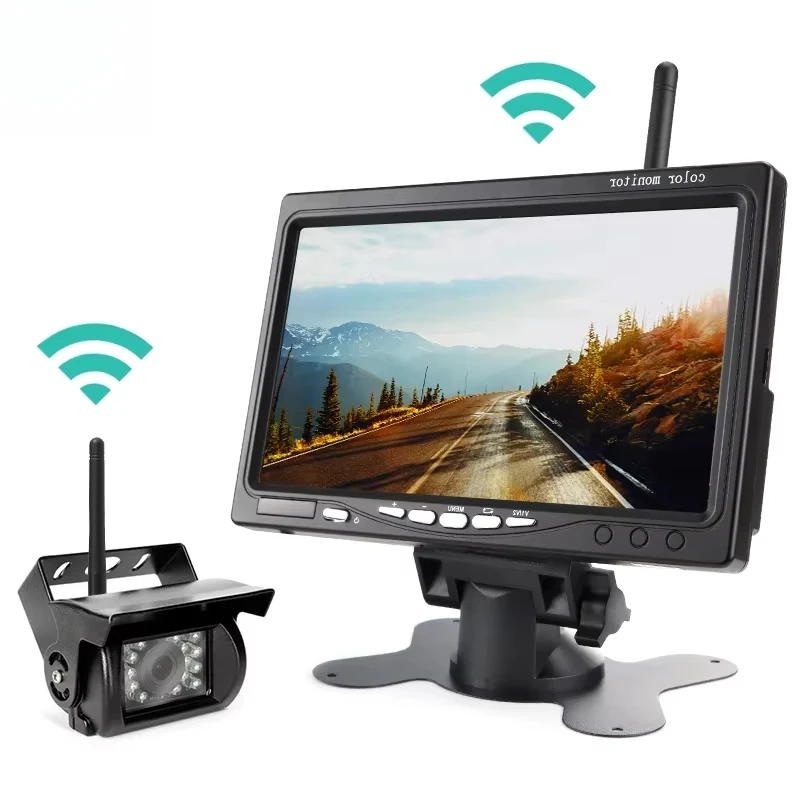 For Truck Bus RV Trailer Excavator Wireless 7 inch Car Monitor Screen Rear View Camera Rearview Image 12V-24V Display