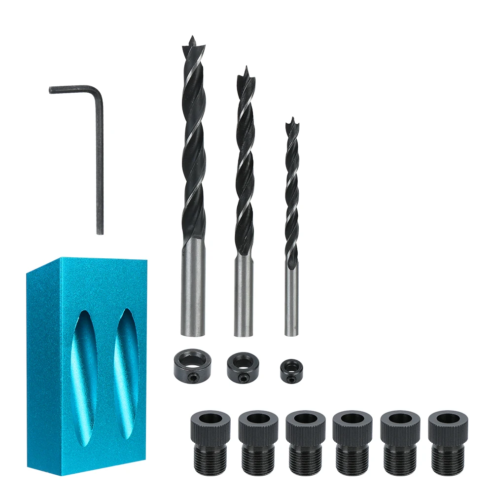 7/14/15 Stuks 15 Graden Pocket Gat Jig Kit Houtbewerking Gat Boren Gids Locator Perforator met Boor Set
