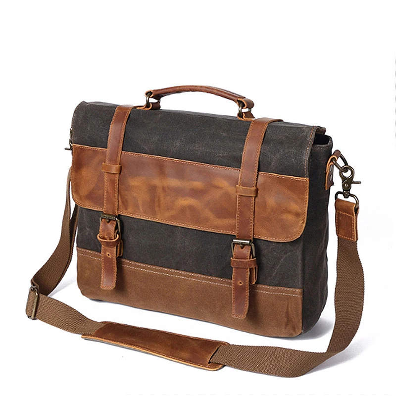 Bolso de hombro de lona para hombre, maletín para ordenador portátil