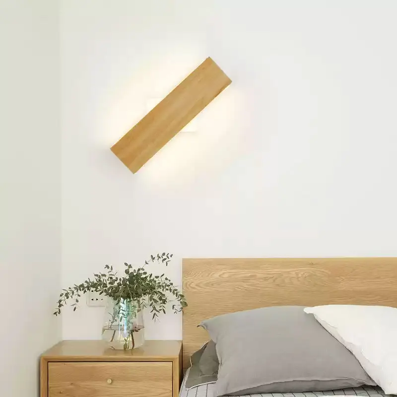 Japanese-Style LED Wall Lighting Solid Wood Wall Lamps Bedroom Study Living Room Rotatable Wall Decorative Lighting Fixture