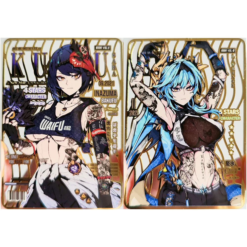 Anime diosa historia DIY ACG Raiden Shogun Yelan Hu Tao Yae Miko Ganyu Ningguang juguete de tarjeta coleccionable de Metal para niño regalo de cumpleaños