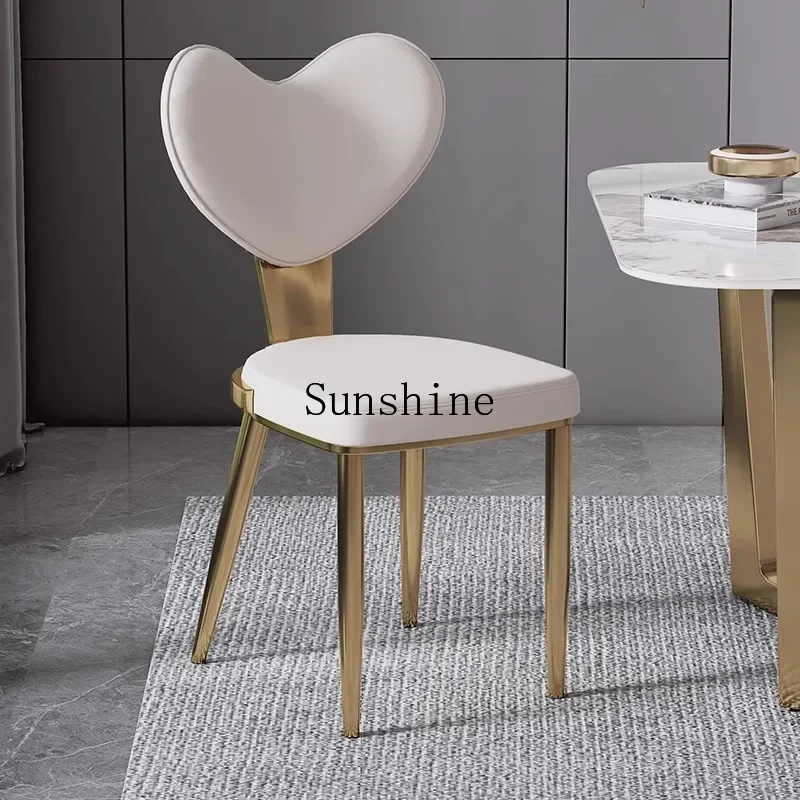 Simple modern living room stainless steel light luxury desk makeup stool cream wind dining chair