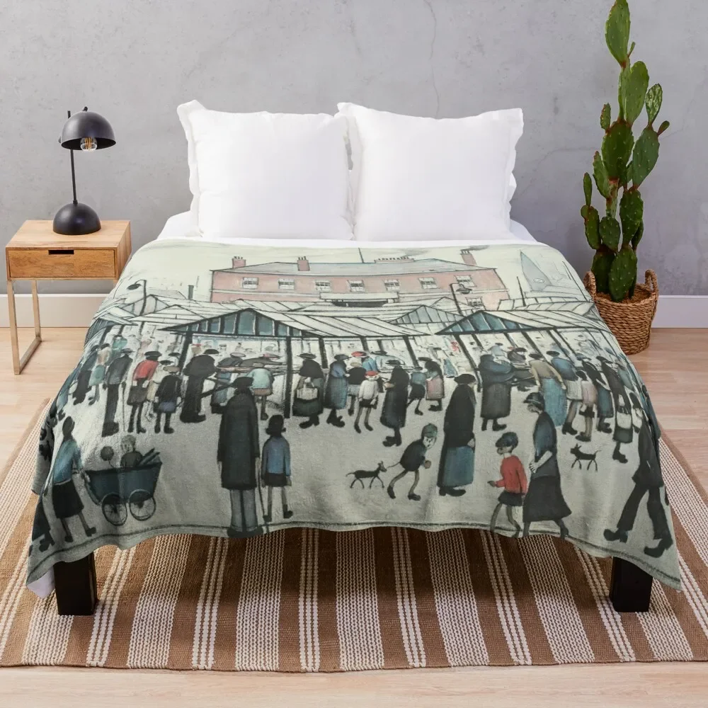 Market Scene, Northern Town, 1939 by L S Lowry Throw Blanket Fashion Sofas Fluffy Softs Soft Plush Plaid Furrys Blankets