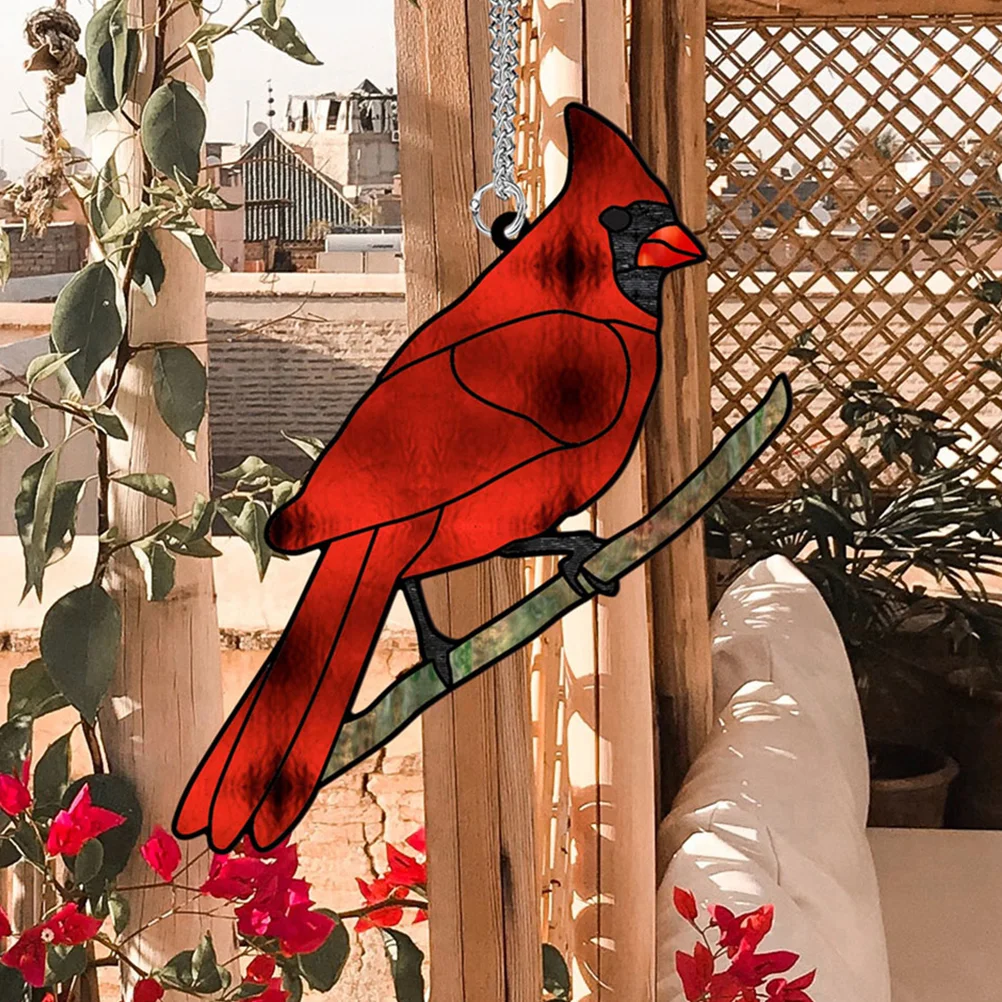 Decor Home Cardinal Bird Pendant Acrylic Sculpture Crafts Household Wall Hanging Red Handicraft