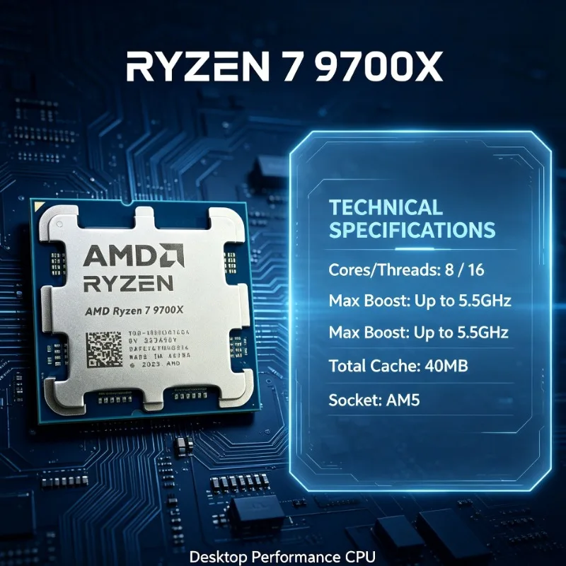 9700X AMD Ryzen 7 PC Hardware Parts CPU Compatible B650 X670 A620 Mainboard 8C16T Multi Thread 4nm Low Heat 65W 32M L3