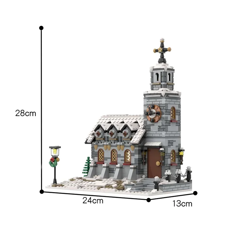 BuildMOC średniowieczna architektura zimowa kaplica klocki boże narodzenie dom kościelny cegły zabawki na prezenty urodzinowe dla dzieci