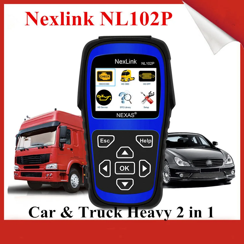 

Nexlink NL102P 2-in-1 Diesel Machinery Heavy Truck Engine Analyzer Newest OBD2 Detection Diagnostic Scanner for Vehicles