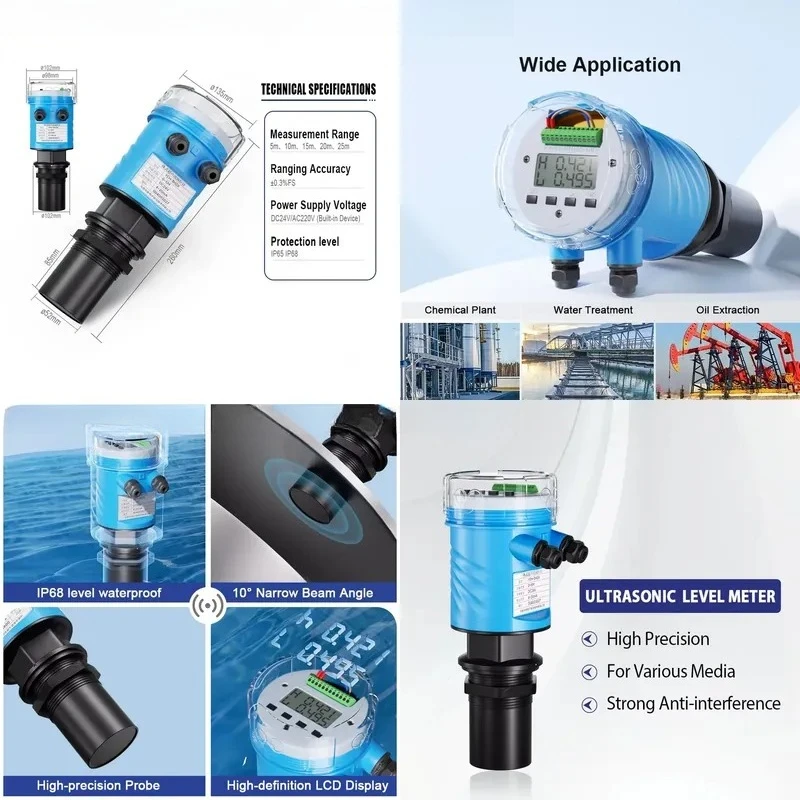 Otywell Integrated and Split Type Ultrasonic Level Meter with Temperature Compensation