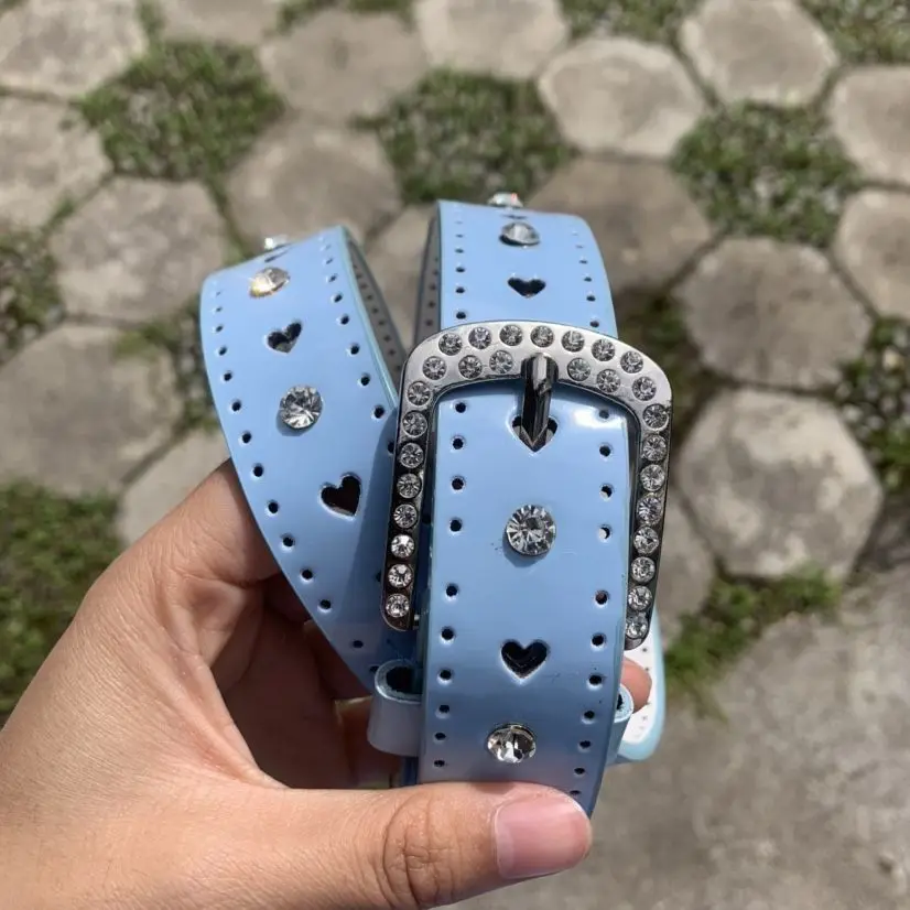 Goth 2000s Harajuku Women Western Glitter Diamond Rhinestone Leather Belt Disco E Girls for Jeans Punk Rock Crystal Studded Belt