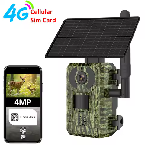 EU 4G Cellular 4MP 2K Battery Solar PIR Motion Activated Wildlife Hunting Trail Camera IP65 Outdoor Night Vision No Red Exposure