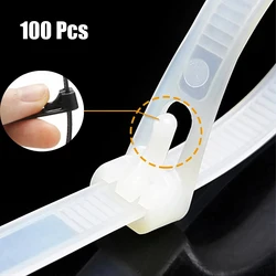 Reusable, 100 self-locking plastic nylon zip ties, white/black straps detachable and loose zip ties and fasteners