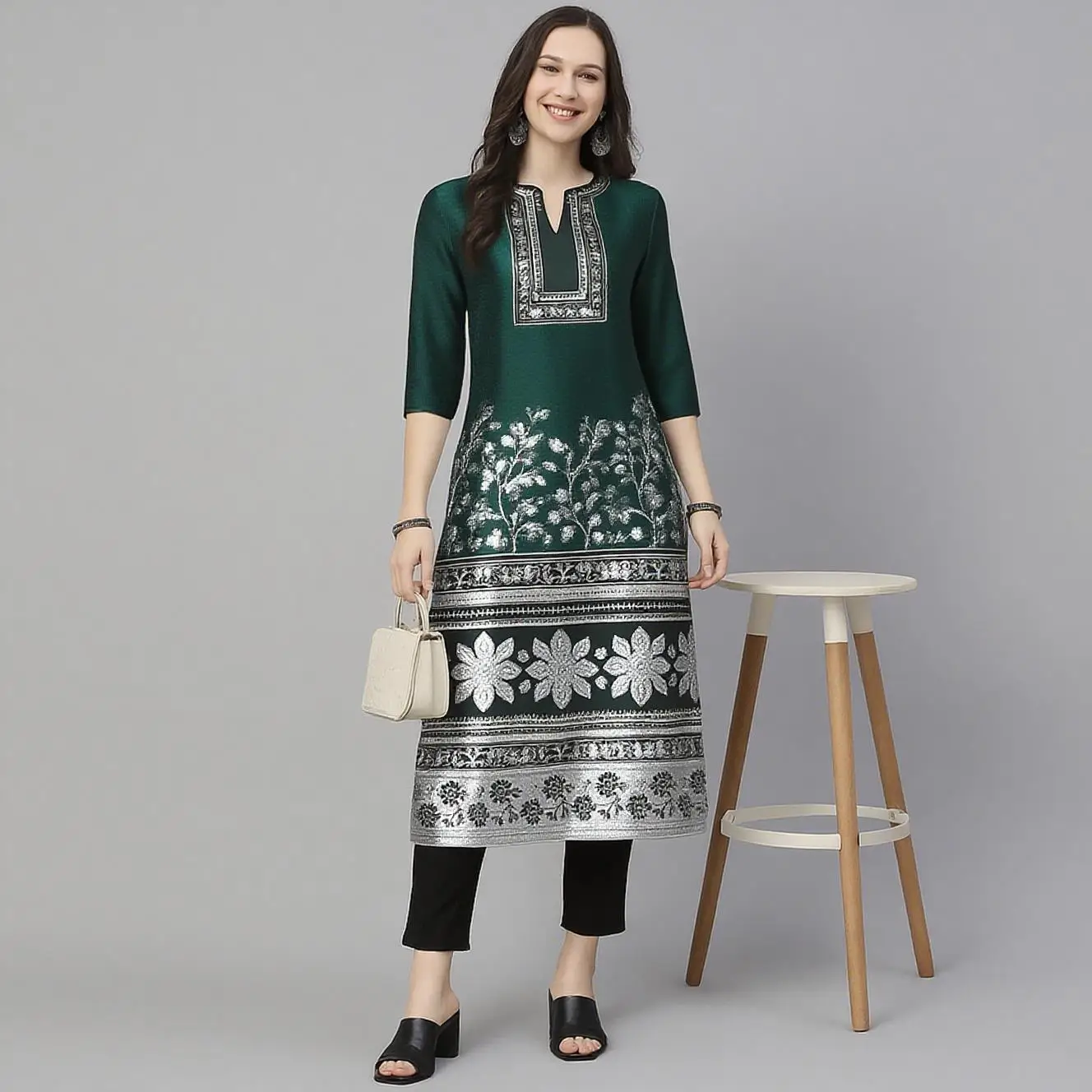 فستان كورتا كاجوال عصري ومريح للنساء المسلمات لعيد الميلاد بأكمام طويلة وأنبوب مستقيم كاجوال عرقي #2