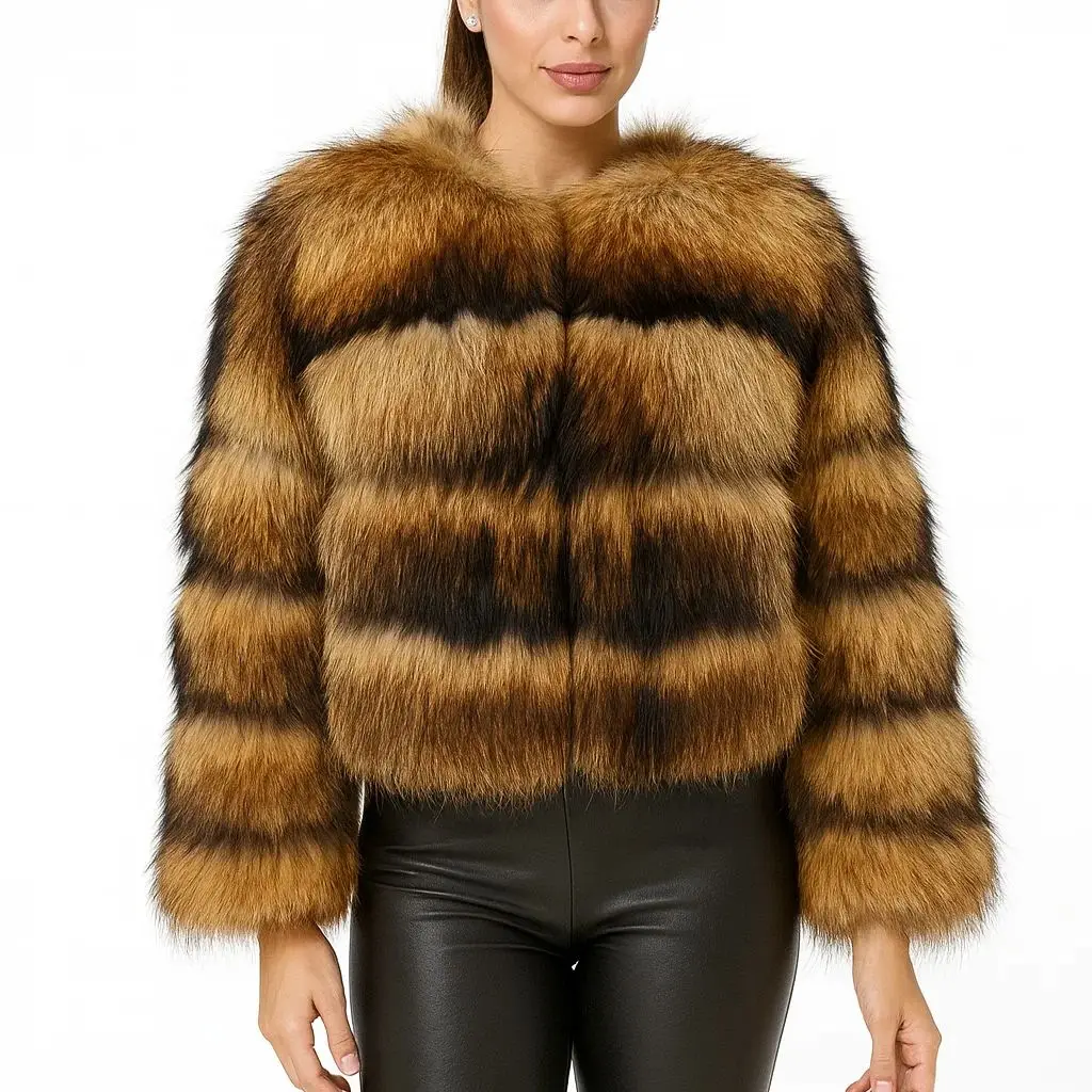 معطف فرو الراكون الطبيعي الحقيقي للنساء الشتاء كامل بيلت الفراء سترة قصيرة طول 51 سنتيمتر 250626