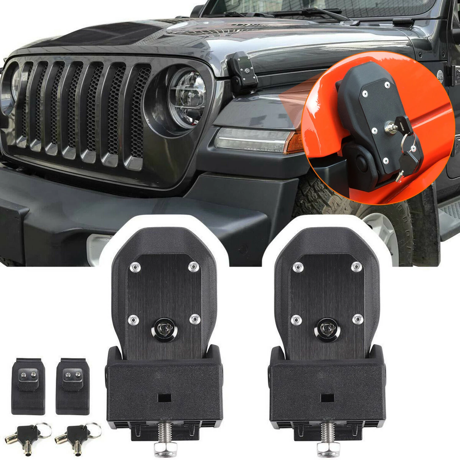 Anti-theft Hood Latches Catch Kit For 2018-2023 Jeep Wrangler JL JLU 4XE Rubicon Sahara Gladiator JT Hood Lock Car Accessories