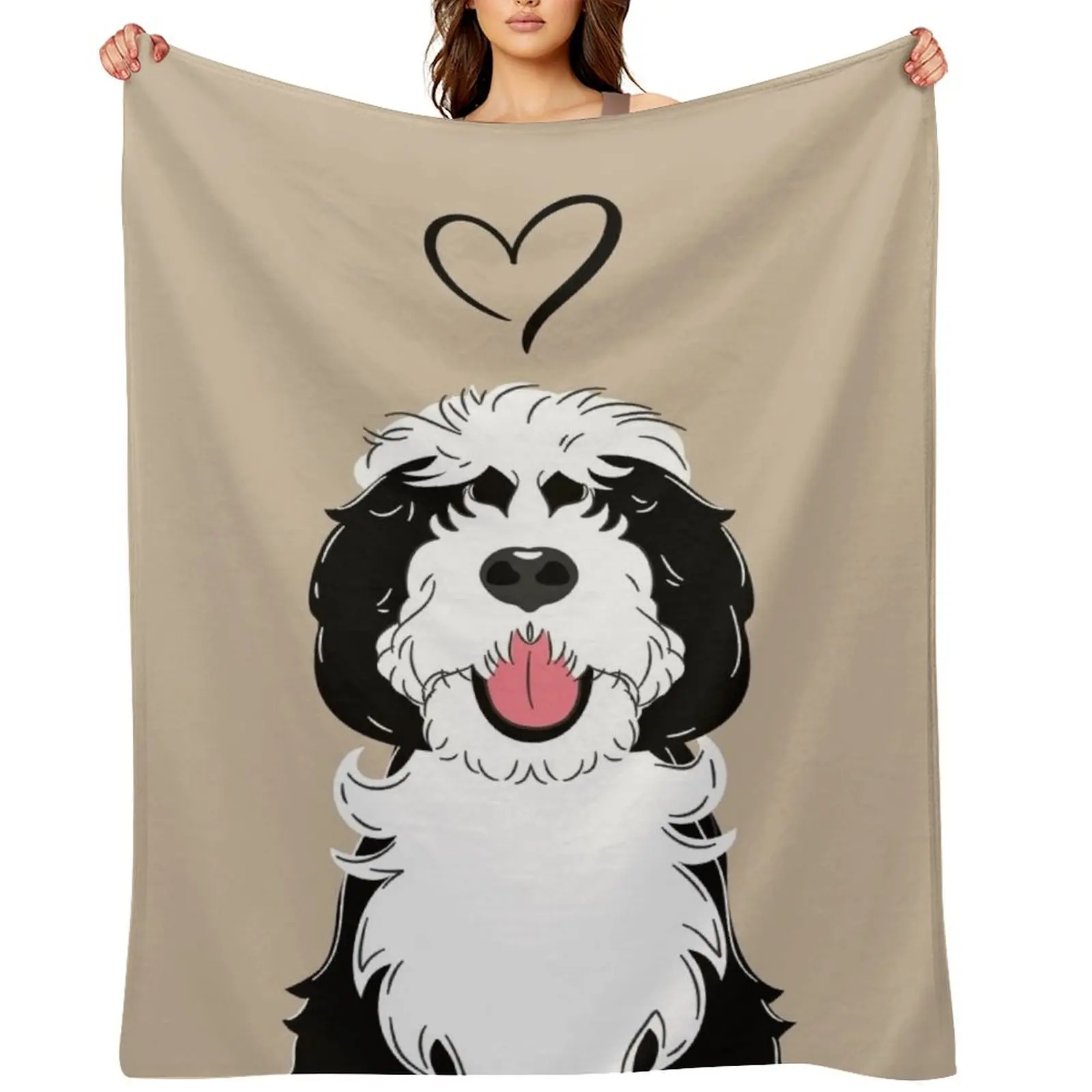 

LOVE Black and White Sheepadoodle 1 Throw Blanket Custom Camping Hairy Shaggy Blankets