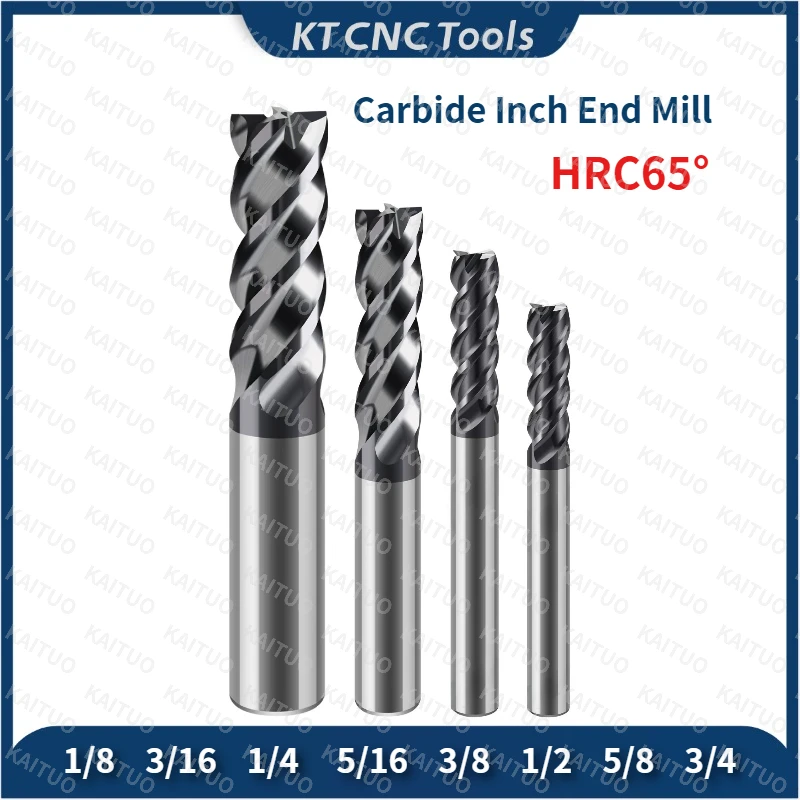 Inch End Mill 1/8 3/16 1/4 5/16 3/8 1/2 5/8 3/4 Inch Carbide Milling Cutter 65HRC 3.175 4.76 6.35 7.94 9.53 12.7mm 15.88 19.05mm