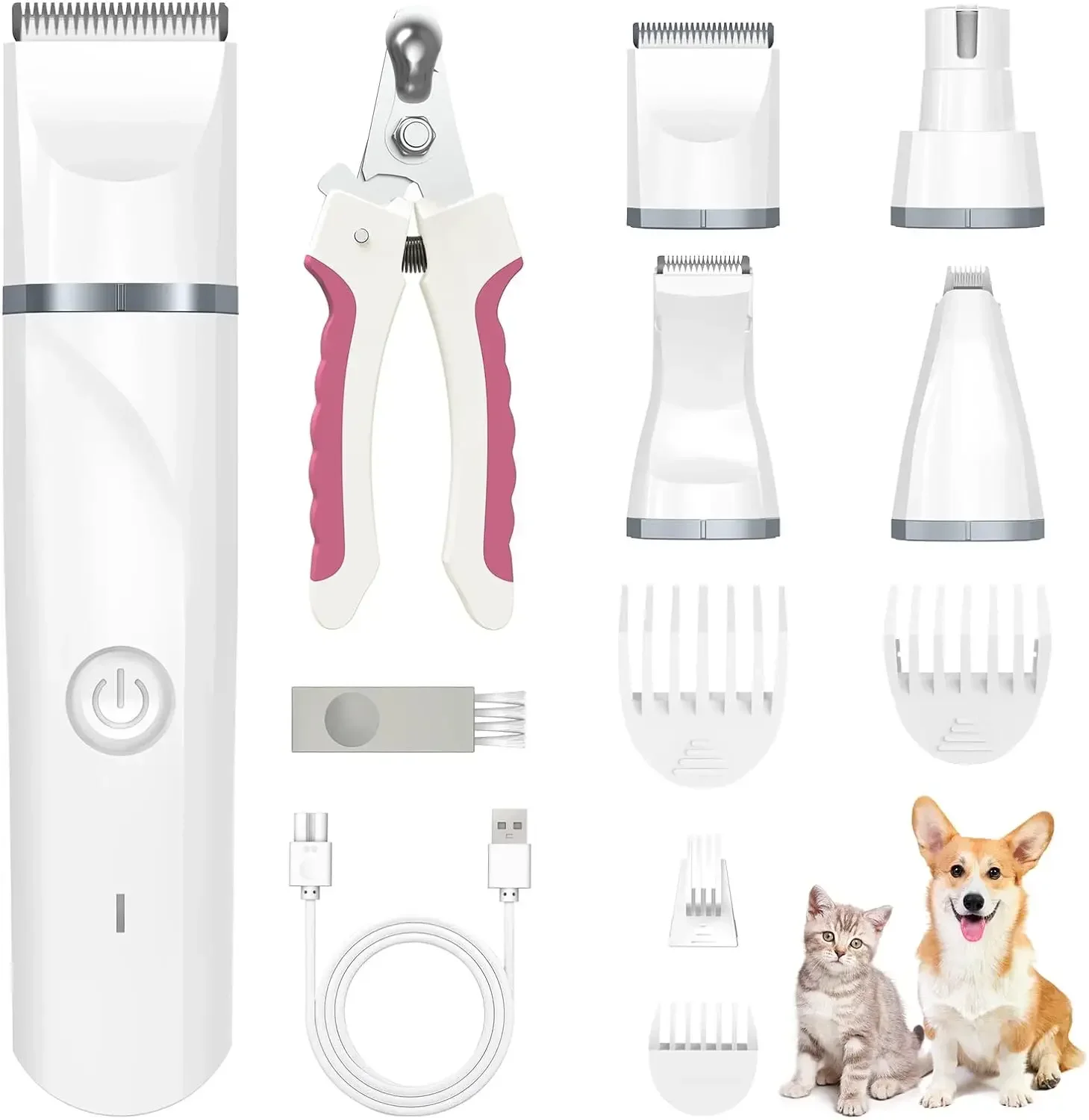 4 in 1 Pet Grooming Kit,Quiet Cordless Dog Clippers,Low-Noise Paw Trimmer,Cat Shaver&Nail Grinder,Ideal for Dogs,Cats Other Pets