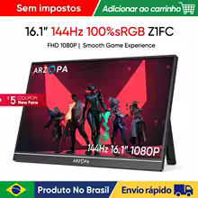 [produto no brasil] Novo ARZOPA 16.1 polegada 100% sRGB 144Hz Monitor de Jogos Portátil Display Laptop com Tipo C Mini HDMI Para PS4/5 Steam Deck Switch XBOX PC Mac, Z1FC